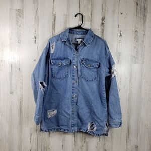 Forever 21 ripped distressed oversized jean jacket women's size small